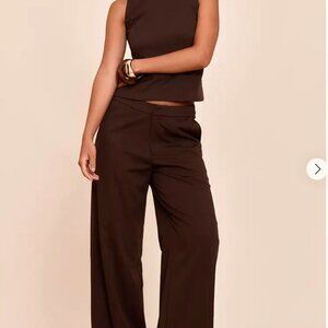 PrettyLittleThing Chocolate Brown Wide Leg Trousers NWT Size 2
